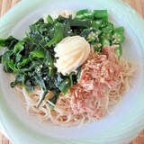 簡単、ツナとおくらとわかめのポン酢そうめん